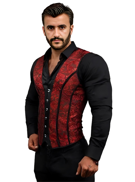 Corset Vest Mens Corset Vest Lace-Up Slim Fit Waistcoat Shaping Vest Vintage Print